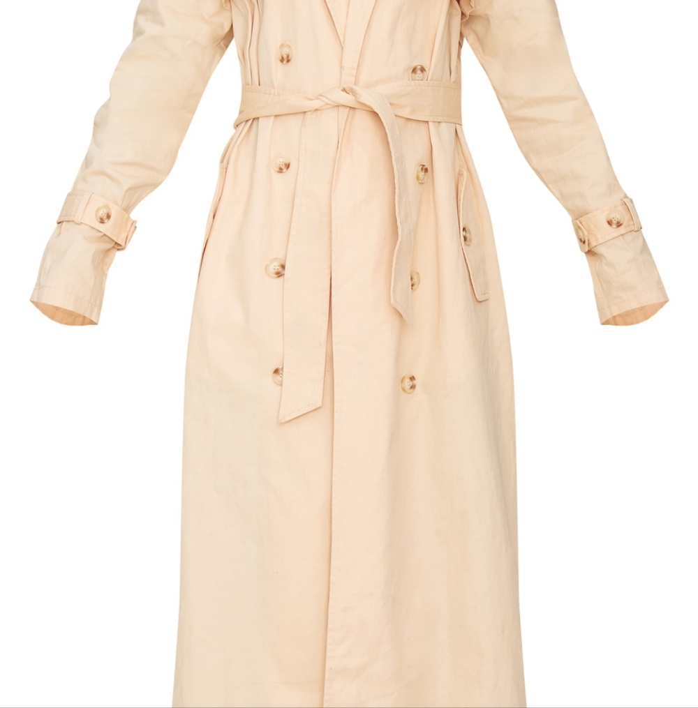 PRETTYLITTLETHING | WOMENS TALL STONE PANEL DETAIL BELTED TRENCH COAT NWT 12